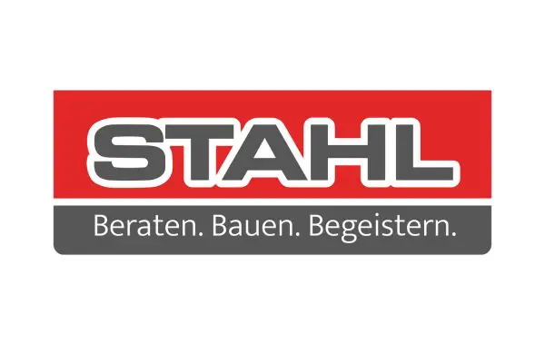 Logo Stahl Logo Stahl: Schriftzug "STAHL" auf rotem Grund, darunter "Beraten. Bauen. Begeistern." auf grauem Grund.