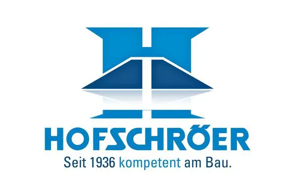 HofSchröer HofSchröer Logo: Blaues H-Symbol, Schriftzug HofSchröer und Seit 1936 kompetent am Bau.