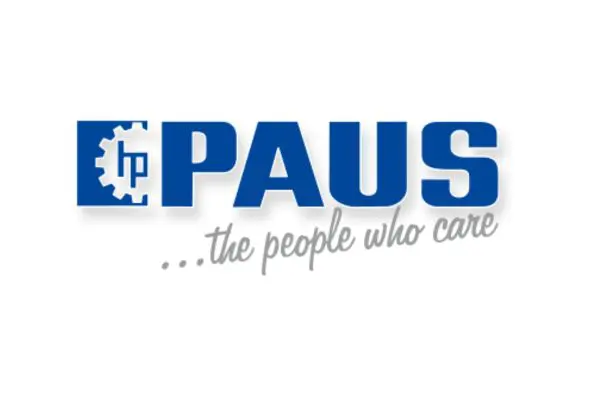 Paus Paus Logo: Blaues Firmenlogo mit Zahnrad und Slogan. Startseite Paus.jpg