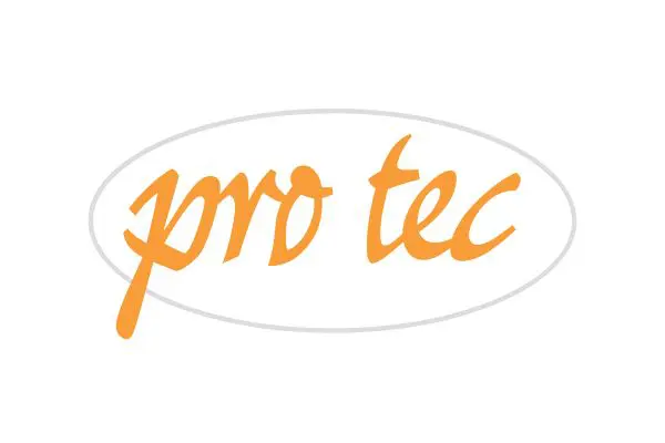 Pro tec Pro-tec Logo, orange Schrift in ovalem Rahmen. Startseite.