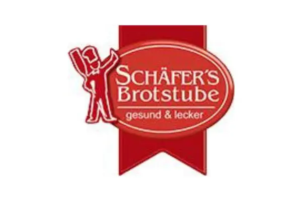 Schäfers Brotstube Schäfers Brotstube Logo: Bäcker-Symbol, Schriftzug Schäfer's Brotstube und gesund & lecker auf rotem Hintergrund.