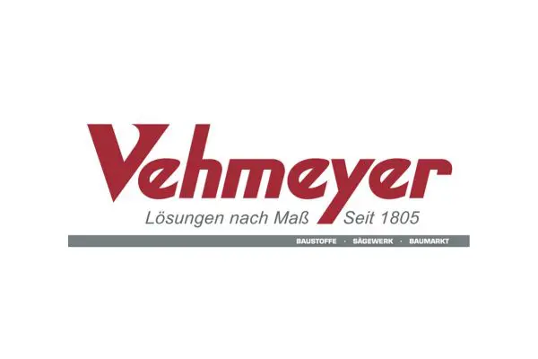 Vehmeyer Vehmeyer Logo: Startseite mit Lösungen nach Maß seit 1805, Baustoffe, Sägewerk, Baumarkt.