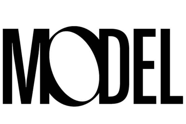Model Homepage Logo: 'MODEL' Schriftzug in Schwarz, wobei das 'O' als weiße Ellipse dargestellt wird.