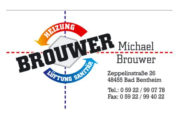 Logo Brouwer: Heizung, Lüftung, Sanitär. Das Logo zeigt den Namen "Brouwer" mit den Begriffen Heizung, Lüftung und Sanitär.