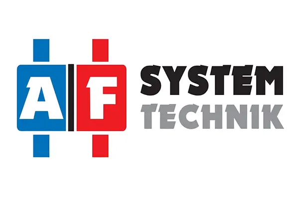 AF_System_Technik AF System Technik Logo: Blaues A und rotes F Symbol, daneben der Schriftzug "System Technik" in Schwarz und Grau.